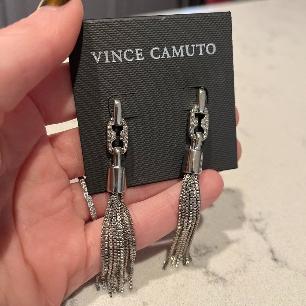 NWT Vince Camuto *Silver Tassel* Dangle Earrings | Silver-Tone | Chic & Delicate - Picture 6 of 10